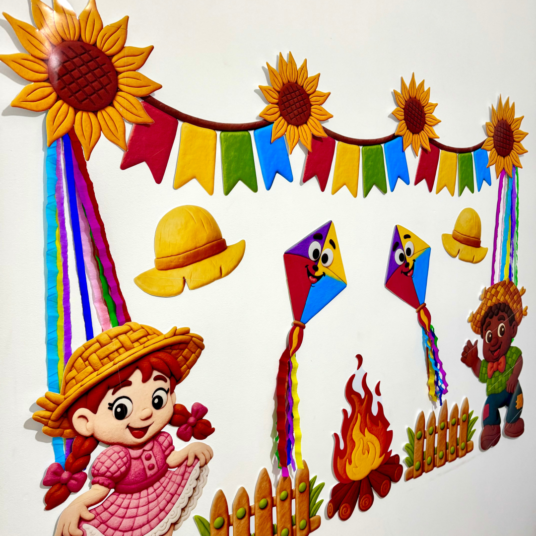 Painel Festa Junina para turmas da Educação Infantil e séries iniciais do Ensino Fundamental.